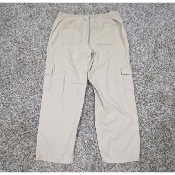 J Crew Crop Cargo Pants Women's Size 6 Beige Linen Cotton Elastic Waist Cropped - Picture 2 of 7